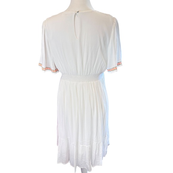 In Loom White Floral Embroidered Boho Cottagecore V-Neck Tiered Midi Dress Large - Picture 13 of 15